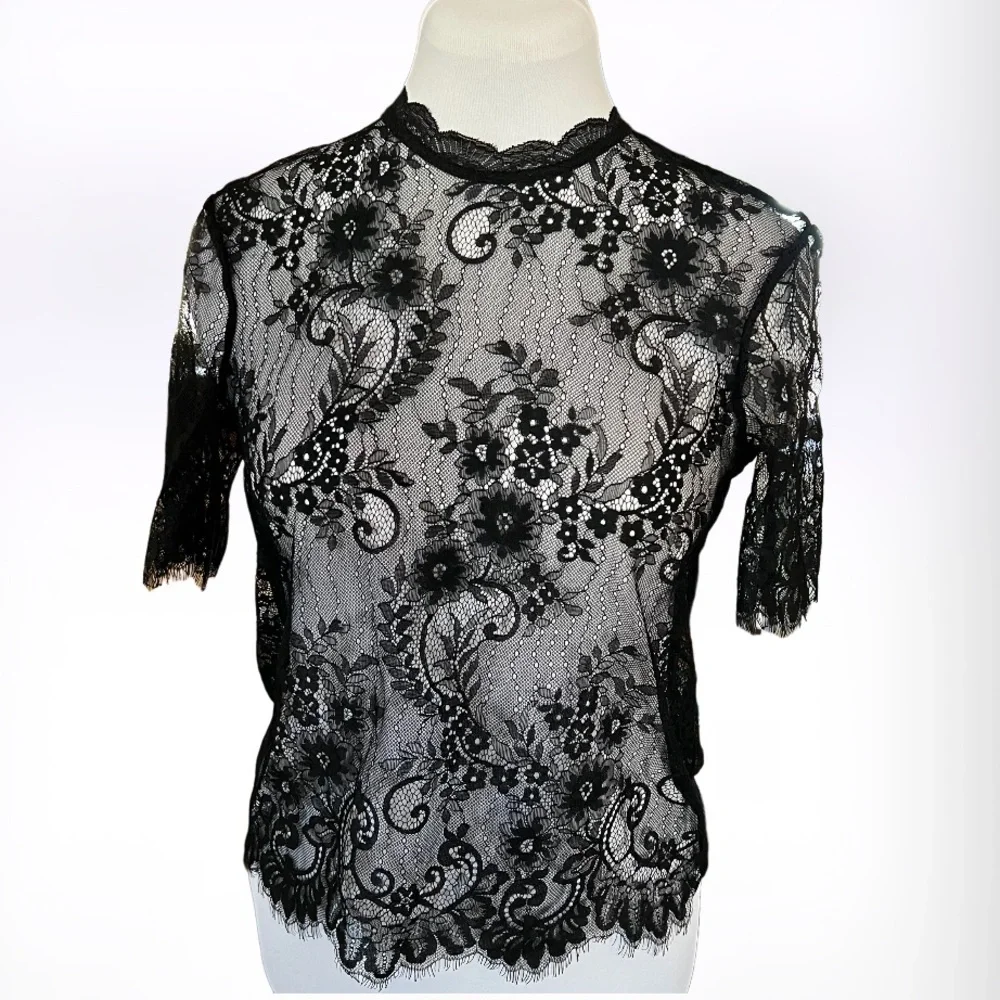 Divided Black lace top short sleeve size small - Picture 1 of 4